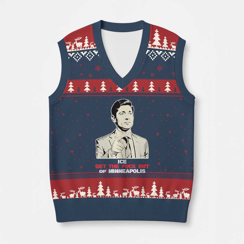 Get The F Out of Minneapolis V-Neck Knit Sweater Vest Mayor Jacob Saying Civil Resistance TS02 Navy Red Print Your Wear