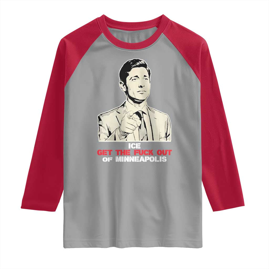 Get The F Out of Minneapolis Raglan Shirt Mayor Jacob Saying Civil Resistance TS02 Sport Gray Red Print Your Wear