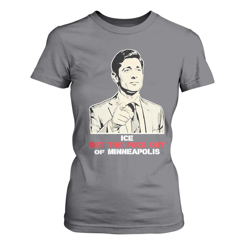 Get The F Out of Minneapolis T Shirt For Women Mayor Jacob Saying Civil Resistance TS02 Charcoal Print Your Wear
