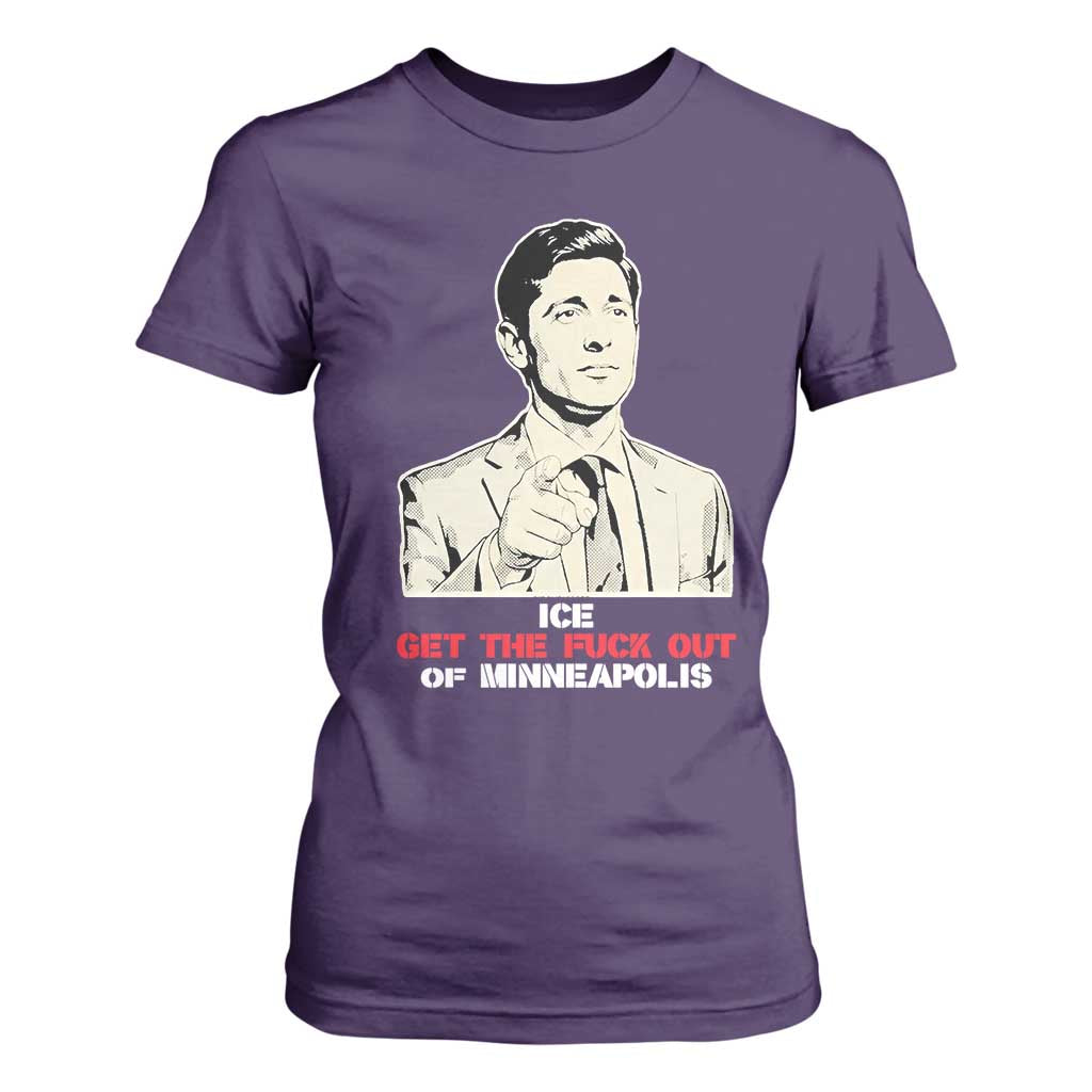 Get The F Out of Minneapolis T Shirt For Women Mayor Jacob Saying Civil Resistance TS02 Purple Print Your Wear