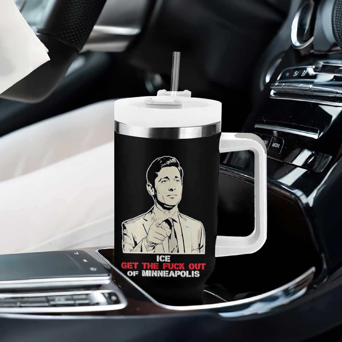 Get The F Out of Minneapolis Tumbler With Handle Mayor Jacob Saying Civil Resistance TS02 Print Your Wear