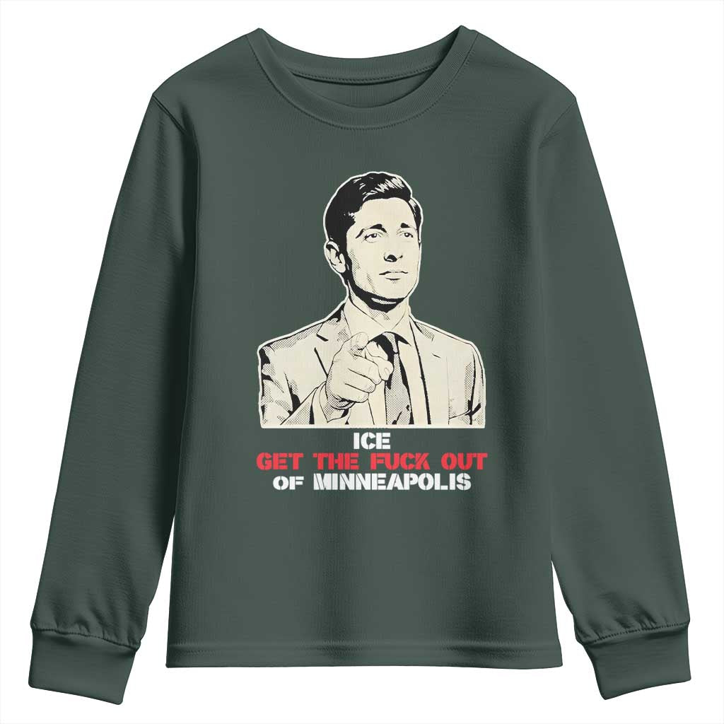 Get The F Out of Minneapolis Youth Sweatshirt Mayor Jacob Saying Civil Resistance TS02 Dark Forest Green Print Your Wear