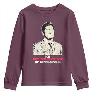 Get The F Out of Minneapolis Youth Sweatshirt Mayor Jacob Saying Civil Resistance TS02 Maroon Print Your Wear
