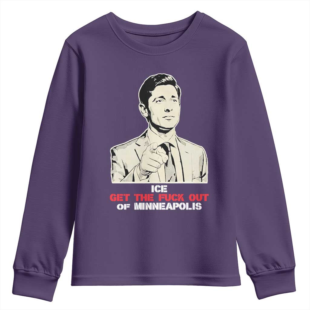Get The F Out of Minneapolis Youth Sweatshirt Mayor Jacob Saying Civil Resistance TS02 Purple Print Your Wear