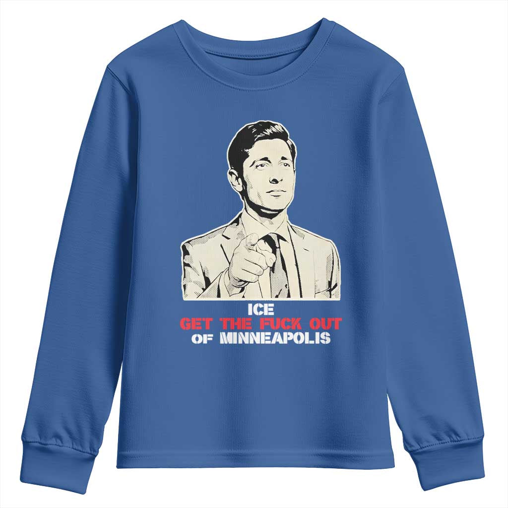 Get The F Out of Minneapolis Youth Sweatshirt Mayor Jacob Saying Civil Resistance TS02 Royal Blue Print Your Wear