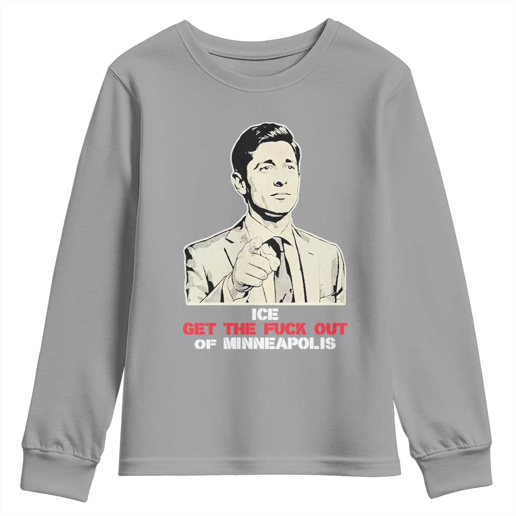 Get The F Out of Minneapolis Youth Sweatshirt Mayor Jacob Saying Civil Resistance TS02 Sport Gray Print Your Wear
