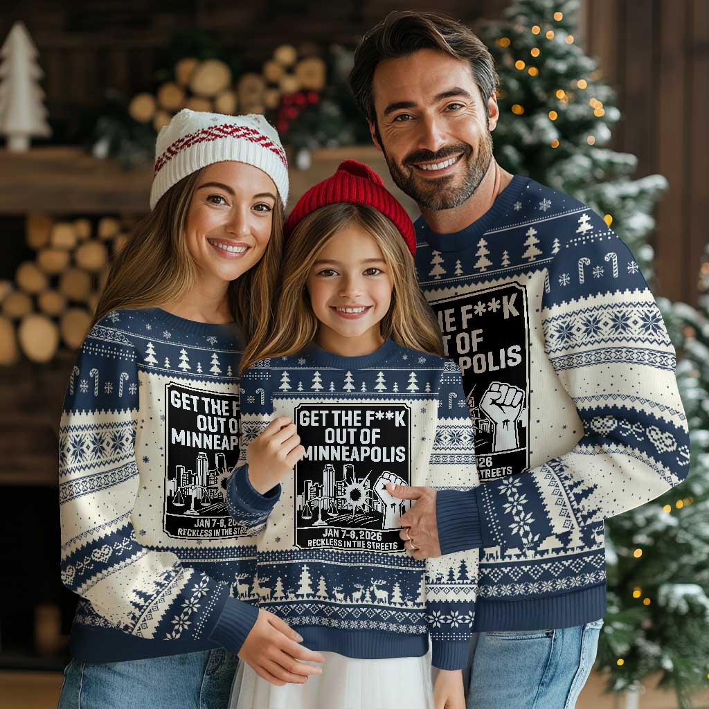 Get The F Out of Minneapolis Ugly Christmas Sweater January 8 2026 Reckless in the Streets Protest TS02 Beige Navy Print Your Wear