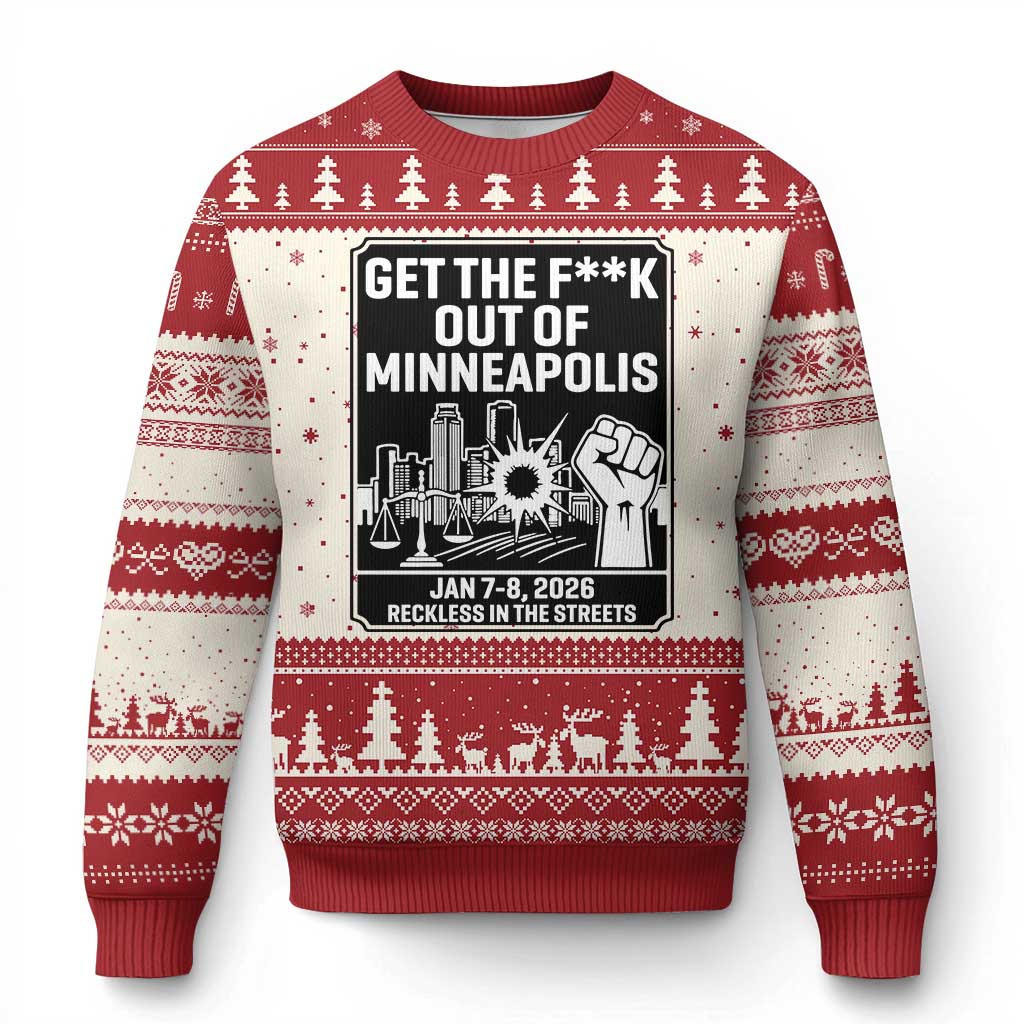 Get The F Out of Minneapolis Ugly Christmas Sweater January 8 2026 Reckless in the Streets Protest TS02 Beige Red Print Your Wear