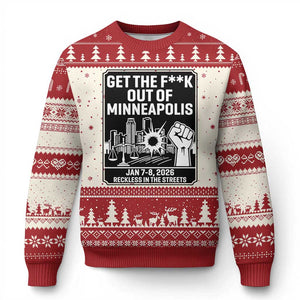 Get The F Out of Minneapolis Ugly Christmas Sweater January 8 2026 Reckless in the Streets Protest TS02 Beige Red Print Your Wear