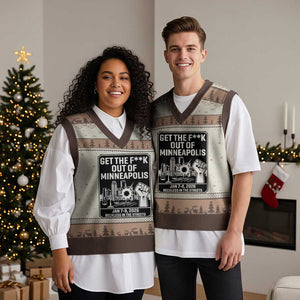 Get The F Out of Minneapolis V-Neck Knit Sweater Vest January 8 2026 Reckless in the Streets Protest TS02 Mocha Mousse Print Your Wear