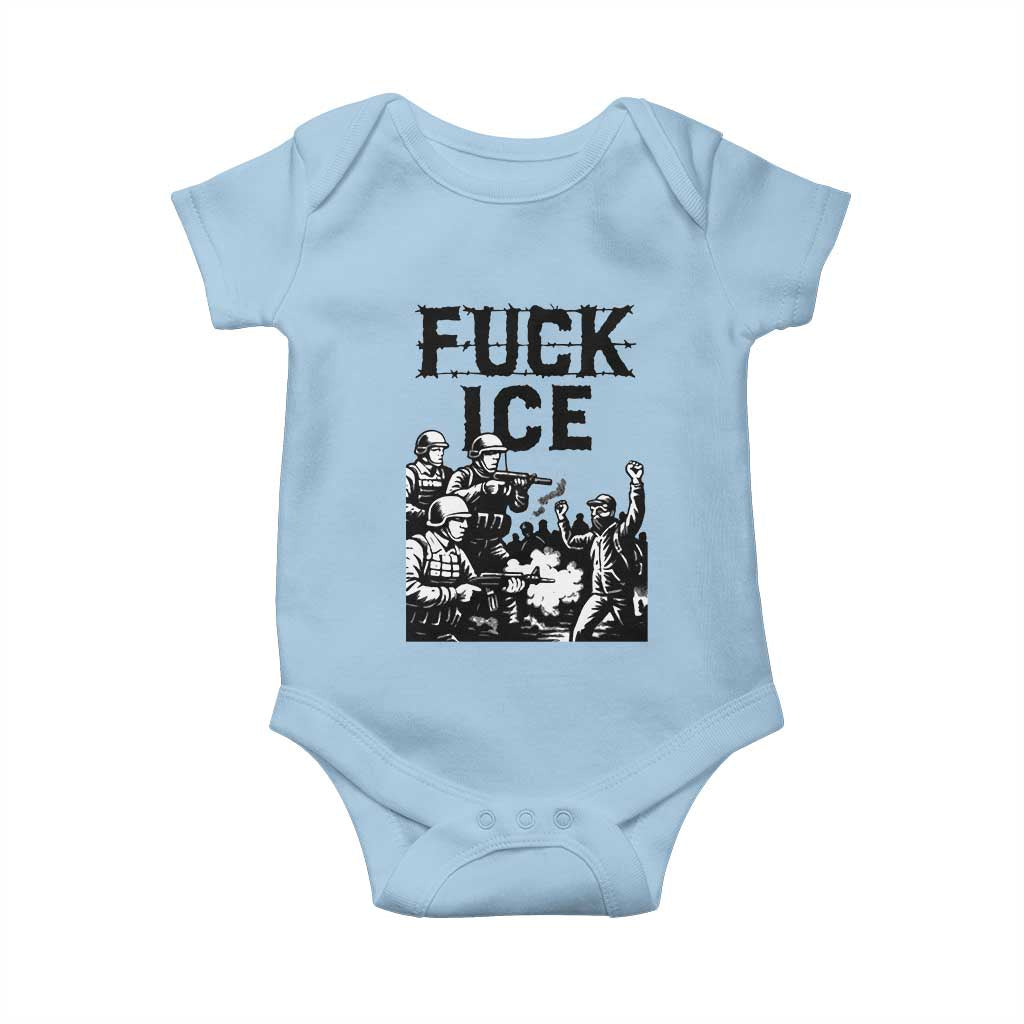 F Ice Riot Protest Graphic Baby Onesie Political Resistance Against Ice Violence TS02 Light Blue Print Your Wear