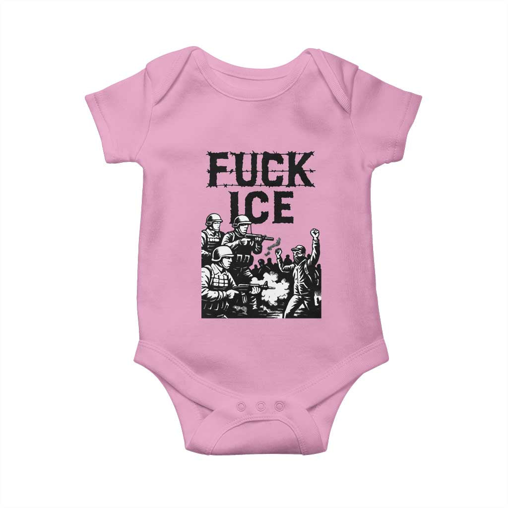 F Ice Riot Protest Graphic Baby Onesie Political Resistance Against Ice Violence TS02 Light Pink Print Your Wear
