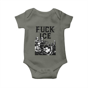 F Ice Riot Protest Graphic Baby Onesie Political Resistance Against Ice Violence TS02 Military Green Print Your Wear