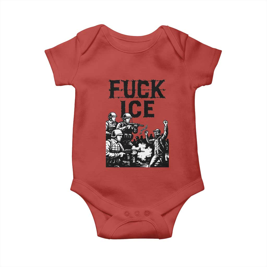 F Ice Riot Protest Graphic Baby Onesie Political Resistance Against Ice Violence TS02 Red Print Your Wear