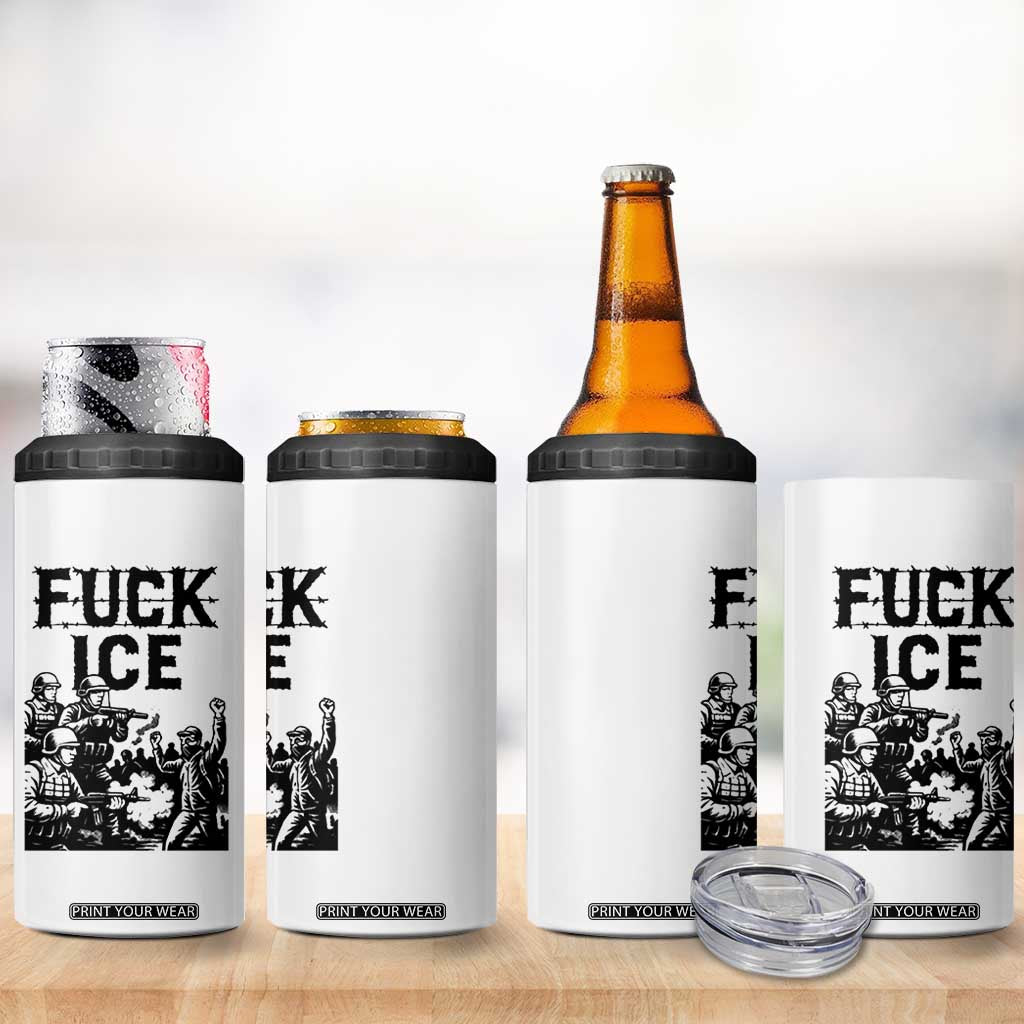 F Ice Riot Protest Graphic 4 in 1 Can Cooler Tumbler Political Resistance Against Ice Violence TS02 Print Your Wear