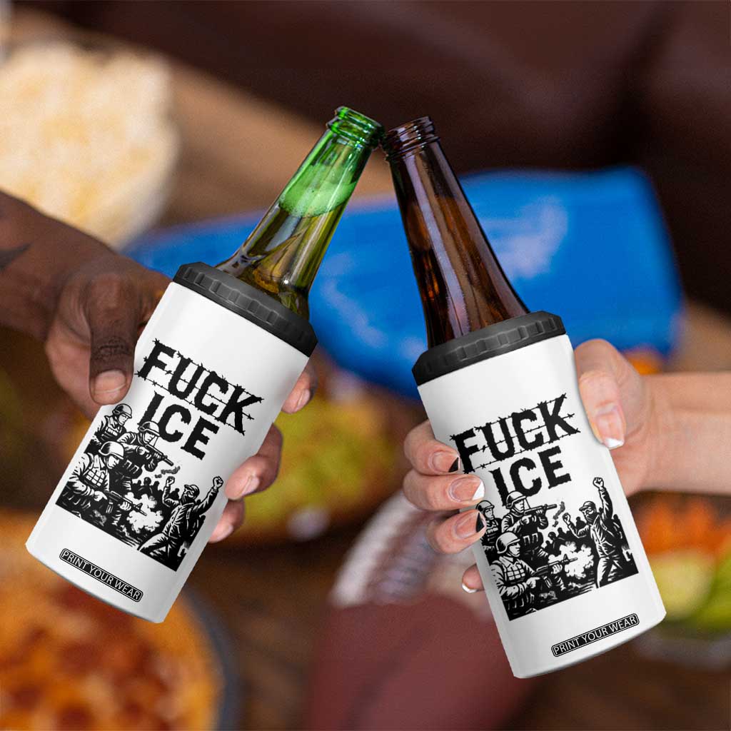 F Ice Riot Protest Graphic 4 in 1 Can Cooler Tumbler Political Resistance Against Ice Violence TS02 Print Your Wear