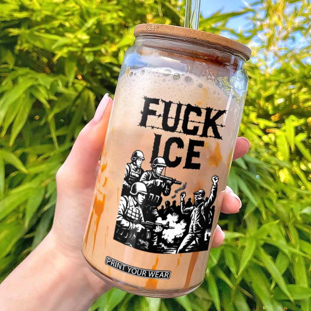 F Ice Riot Protest Graphic Glass Can Political Resistance Against Ice Violence TS02 White Print Your Wear