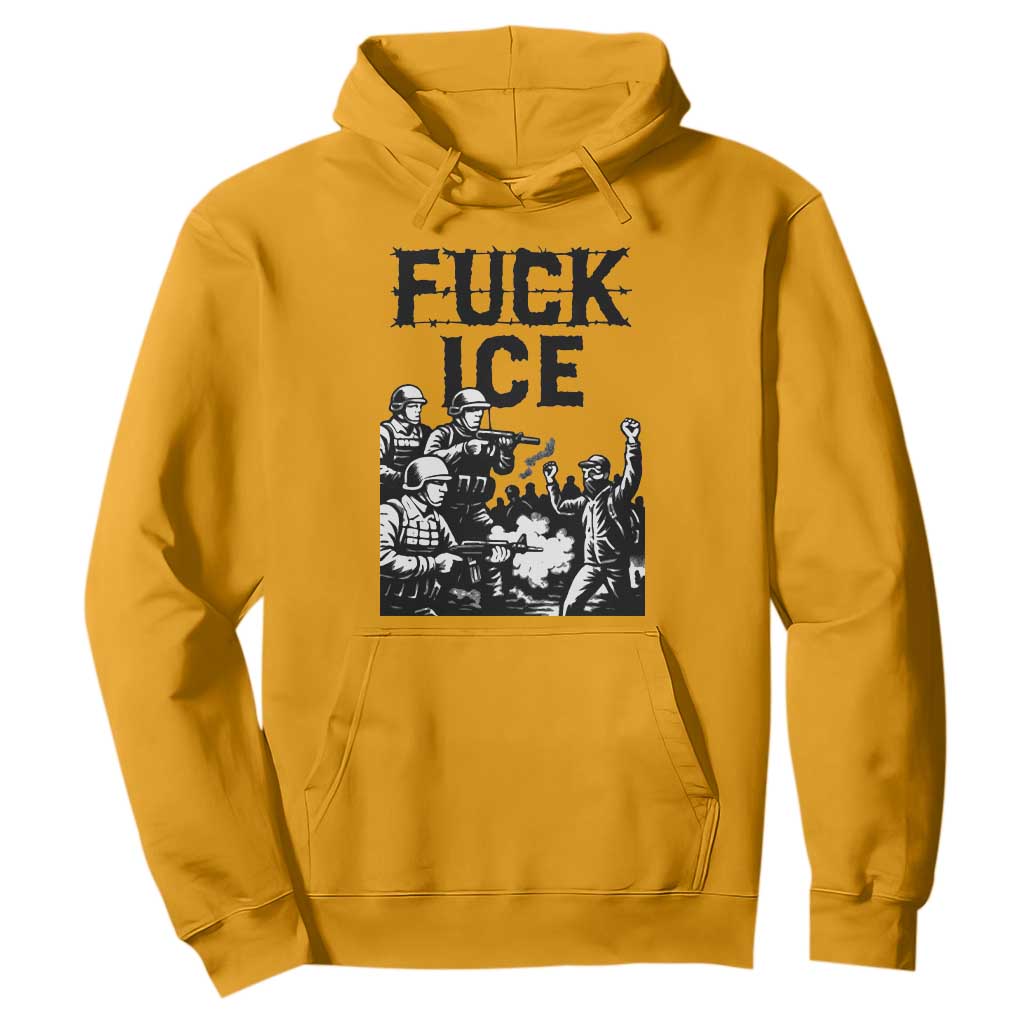F Ice Riot Protest Graphic Hoodie Political Resistance Against Ice Violence TS02 Gold Print Your Wear