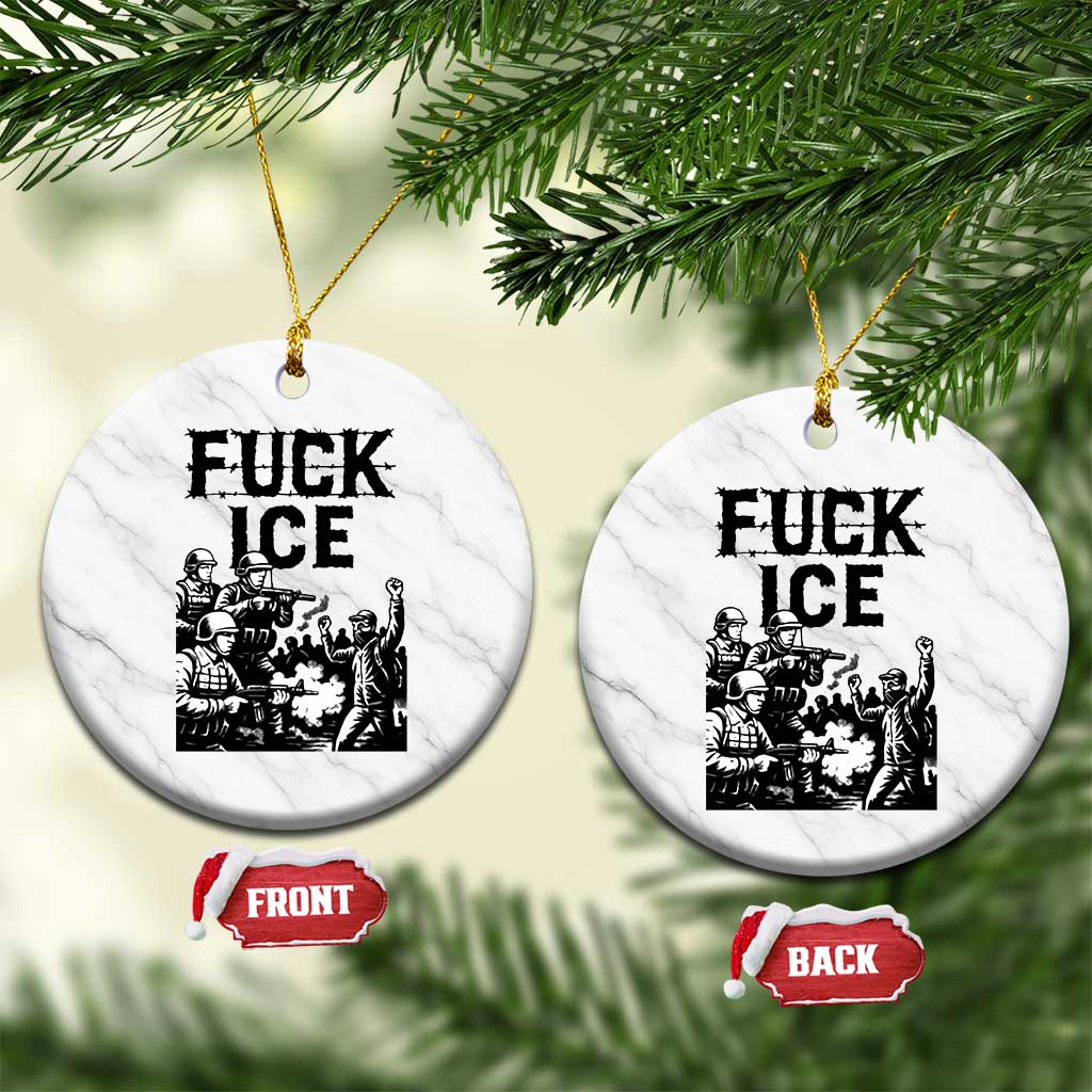F Ice Riot Protest Graphic Ceramic Ornament Political Resistance Against Ice Violence TS02 1pc White Marble Print Your Wear