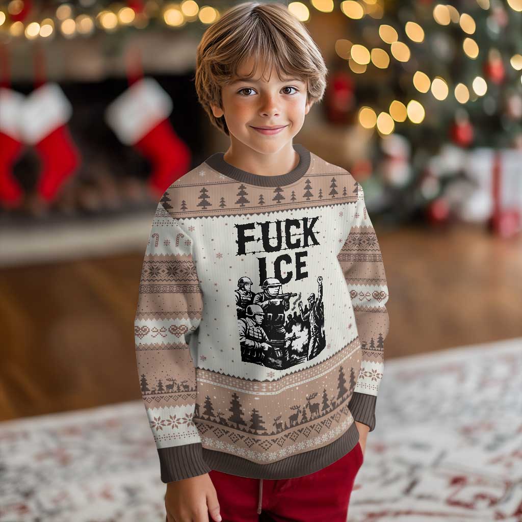 F Ice Riot Protest Graphic Ugly Christmas Sweater Political Resistance Against Ice Violence TS02 Mocha Mousse Print Your Wear