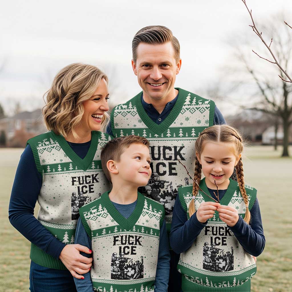 F Ice Riot Protest Graphic V-Neck Knit Sweater Vest Political Resistance Against Ice Violence TS02 Beige Green Print Your Wear