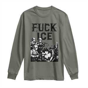 F Ice Riot Protest Graphic Long Sleeve Shirt Political Resistance Against Ice Violence TS02 Military Green Print Your Wear