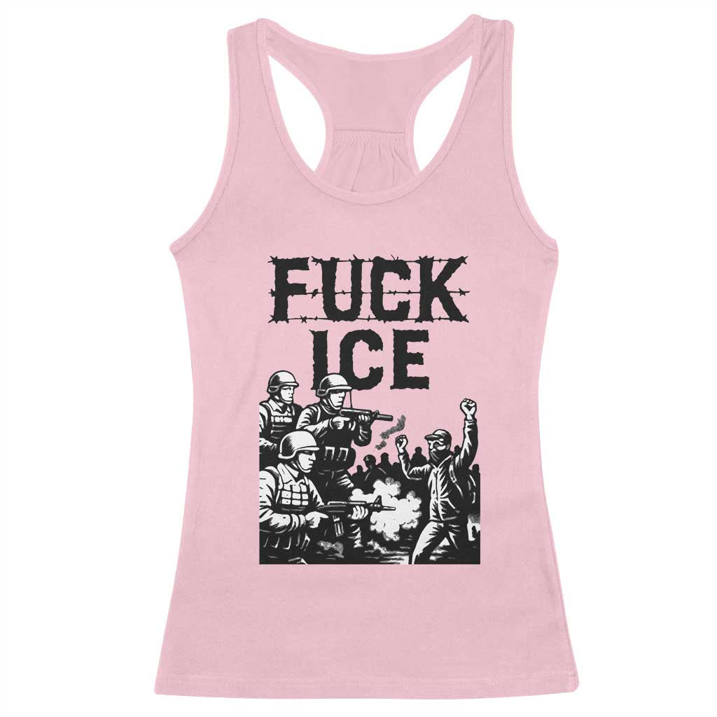 F Ice Riot Protest Graphic Racerback Tank Top Political Resistance Against Ice Violence TS02 Light Pink Print Your Wear