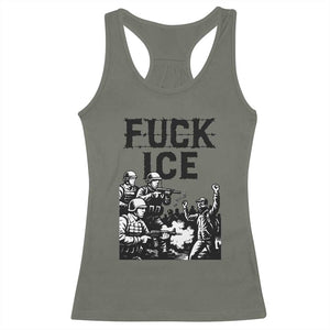F Ice Riot Protest Graphic Racerback Tank Top Political Resistance Against Ice Violence TS02 Military Green Print Your Wear
