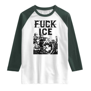 F Ice Riot Protest Graphic Raglan Shirt Political Resistance Against Ice Violence TS02 White Dark Forest Green Print Your Wear