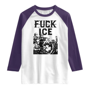 F Ice Riot Protest Graphic Raglan Shirt Political Resistance Against Ice Violence TS02 White Purple Print Your Wear