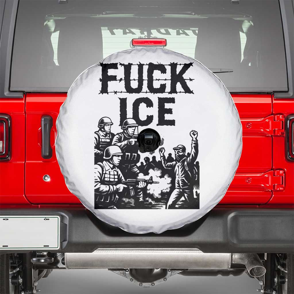 F Ice Riot Protest Graphic Spare Tire Cover Political Resistance Against Ice Violence TS02 White Print Your Wear