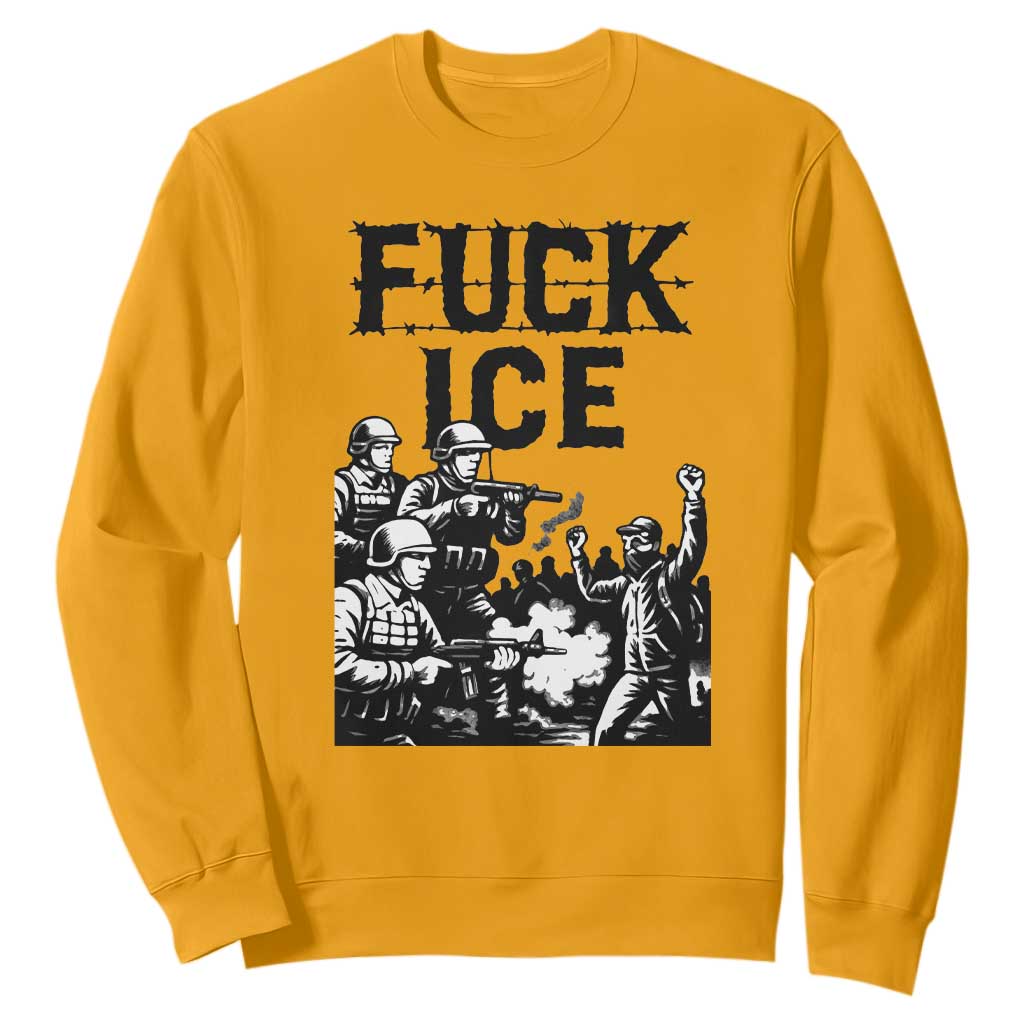 F Ice Riot Protest Graphic Sweatshirt Political Resistance Against Ice Violence TS02 Gold Print Your Wear