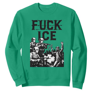 F Ice Riot Protest Graphic Sweatshirt Political Resistance Against Ice Violence TS02 Irish Green Print Your Wear