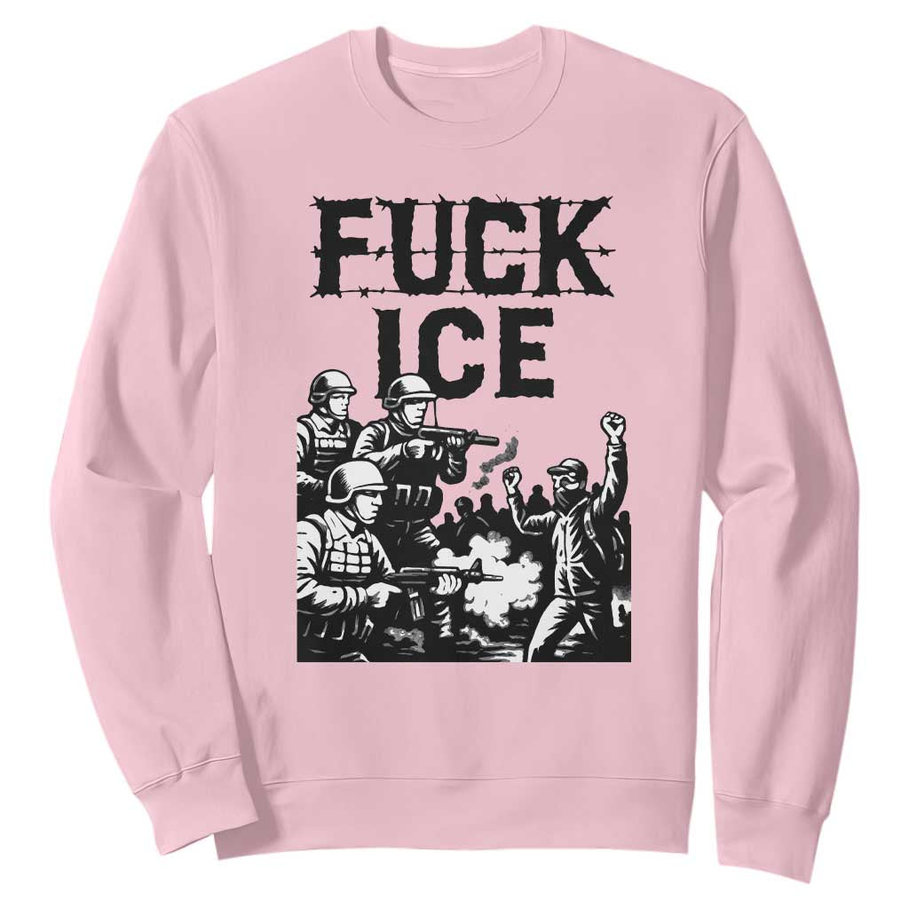 F Ice Riot Protest Graphic Sweatshirt Political Resistance Against Ice Violence TS02 Light Pink Print Your Wear