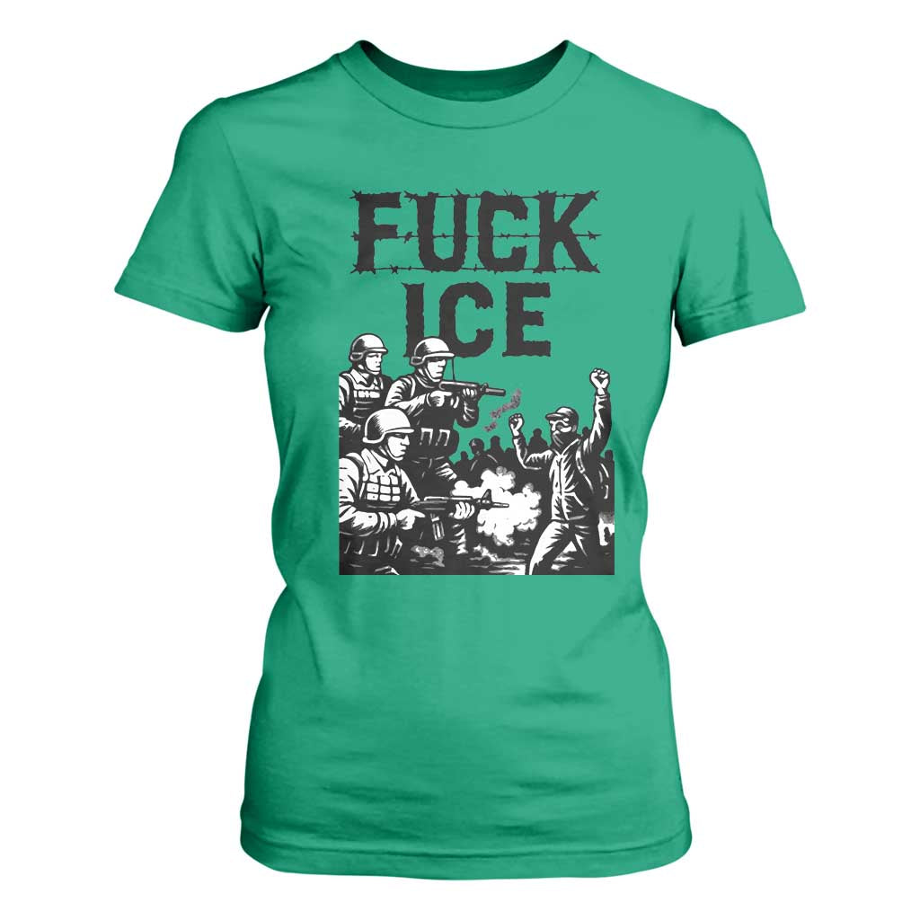 F Ice Riot Protest Graphic T Shirt For Women Political Resistance Against Ice Violence TS02 Irish Green Print Your Wear