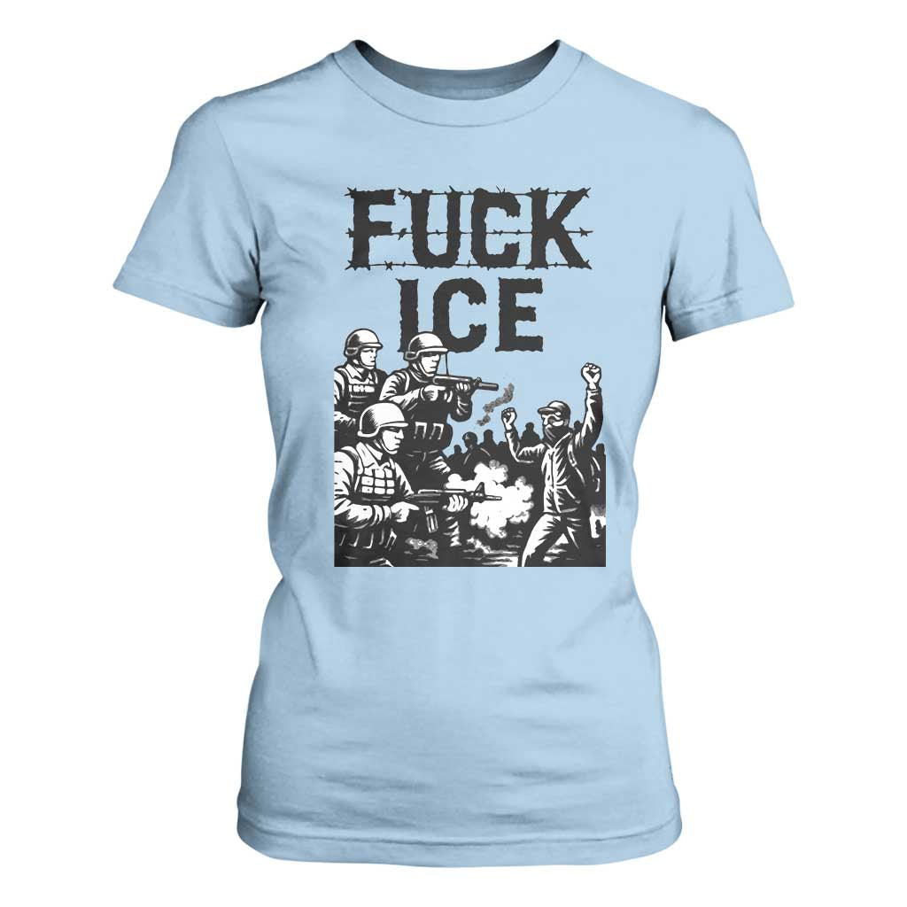 F Ice Riot Protest Graphic T Shirt For Women Political Resistance Against Ice Violence TS02 Light Blue Print Your Wear