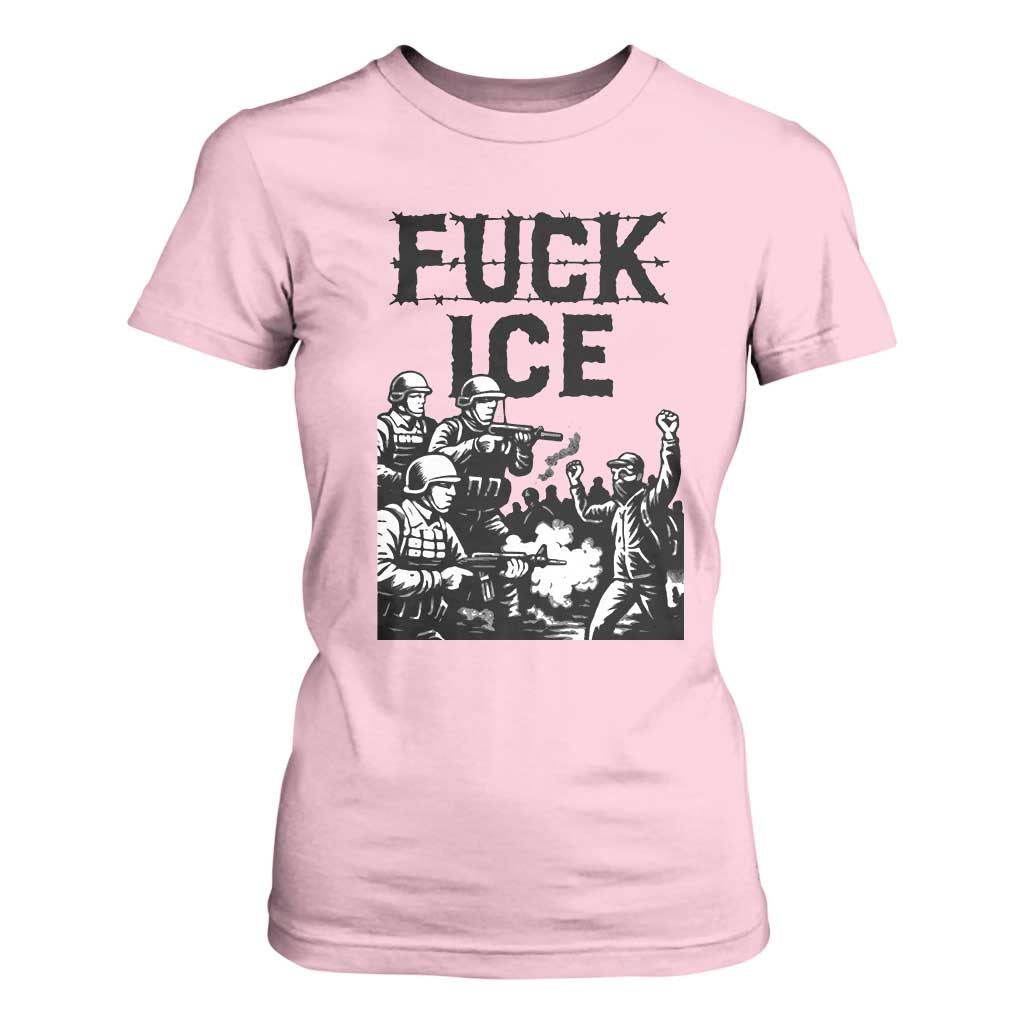 F Ice Riot Protest Graphic T Shirt For Women Political Resistance Against Ice Violence TS02 Light Pink Print Your Wear