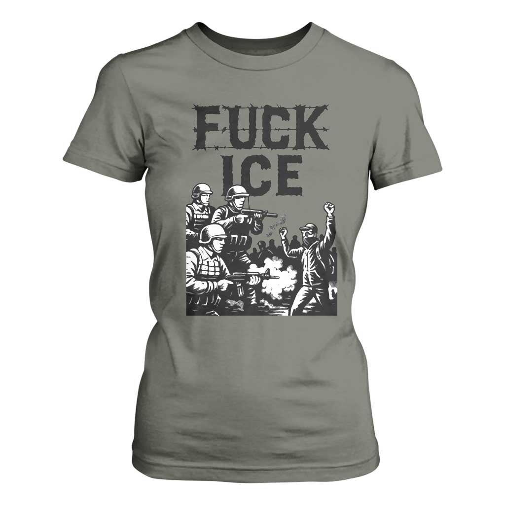 F Ice Riot Protest Graphic T Shirt For Women Political Resistance Against Ice Violence TS02 Military Green Print Your Wear