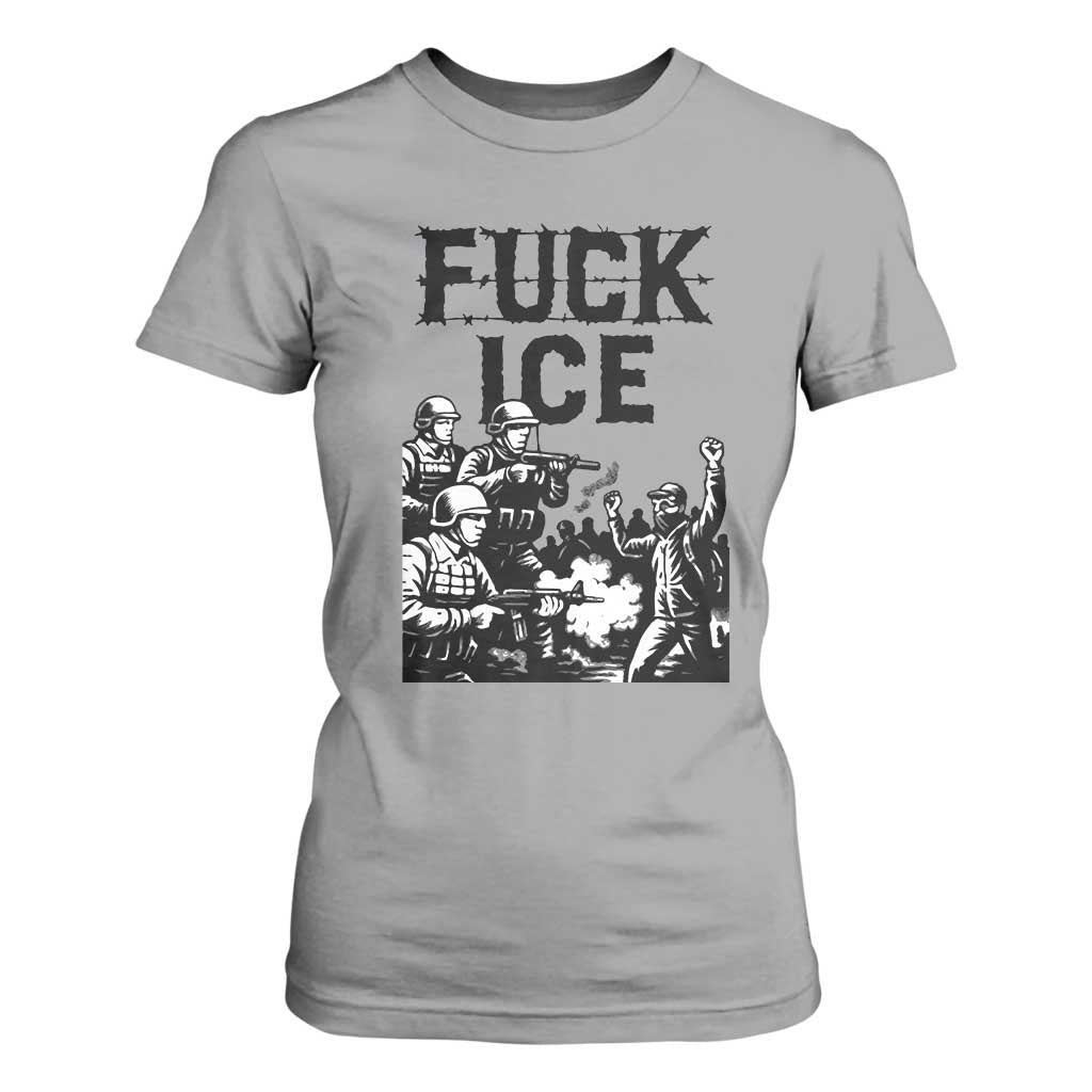 F Ice Riot Protest Graphic T Shirt For Women Political Resistance Against Ice Violence TS02 Sport Gray Print Your Wear