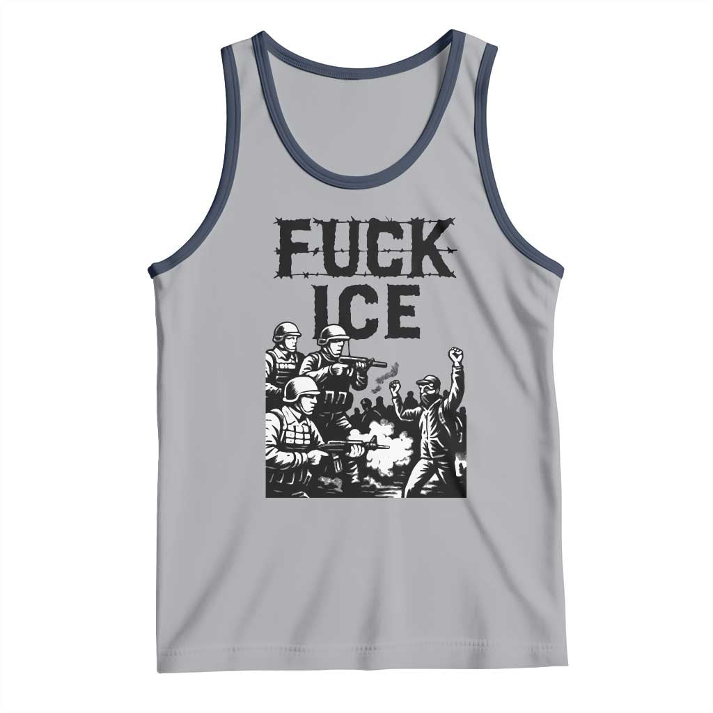 F Ice Riot Protest Graphic Tank Top Political Resistance Against Ice Violence TS02 Athletic Heather Navy Print Your Wear
