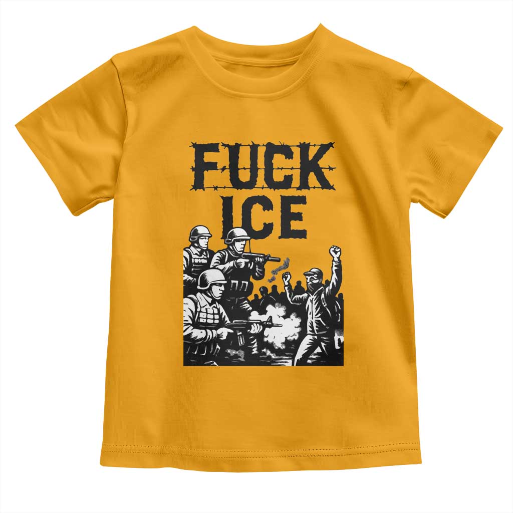 F Ice Riot Protest Graphic Toddler T Shirt Political Resistance Against Ice Violence TS02 Gold Print Your Wear