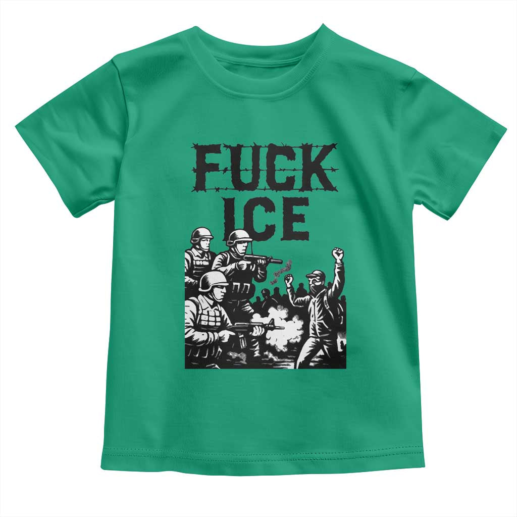 F Ice Riot Protest Graphic Toddler T Shirt Political Resistance Against Ice Violence TS02 Irish Green Print Your Wear