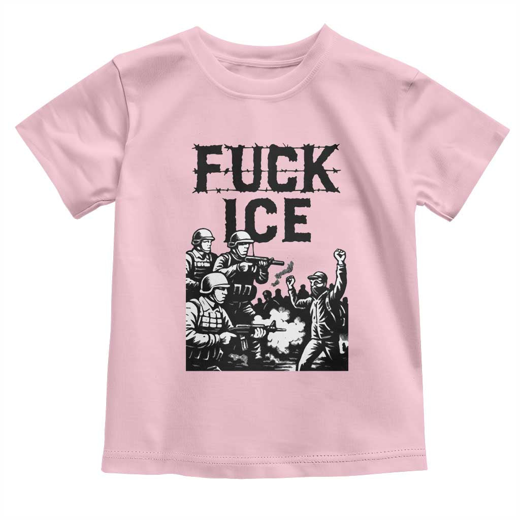 F Ice Riot Protest Graphic Toddler T Shirt Political Resistance Against Ice Violence TS02 Light Pink Print Your Wear