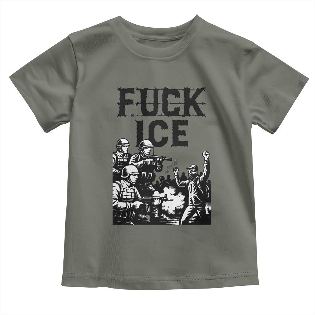 F Ice Riot Protest Graphic Toddler T Shirt Political Resistance Against Ice Violence TS02 Military Green Print Your Wear