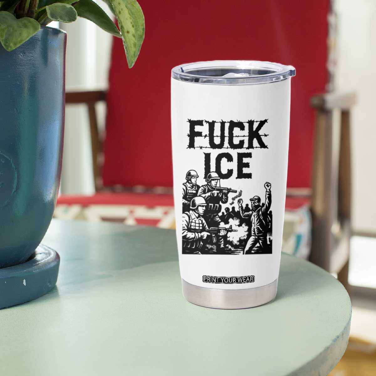F Ice Riot Protest Graphic Tumbler Cup Political Resistance Against Ice Violence TS02 Print Your Wear
