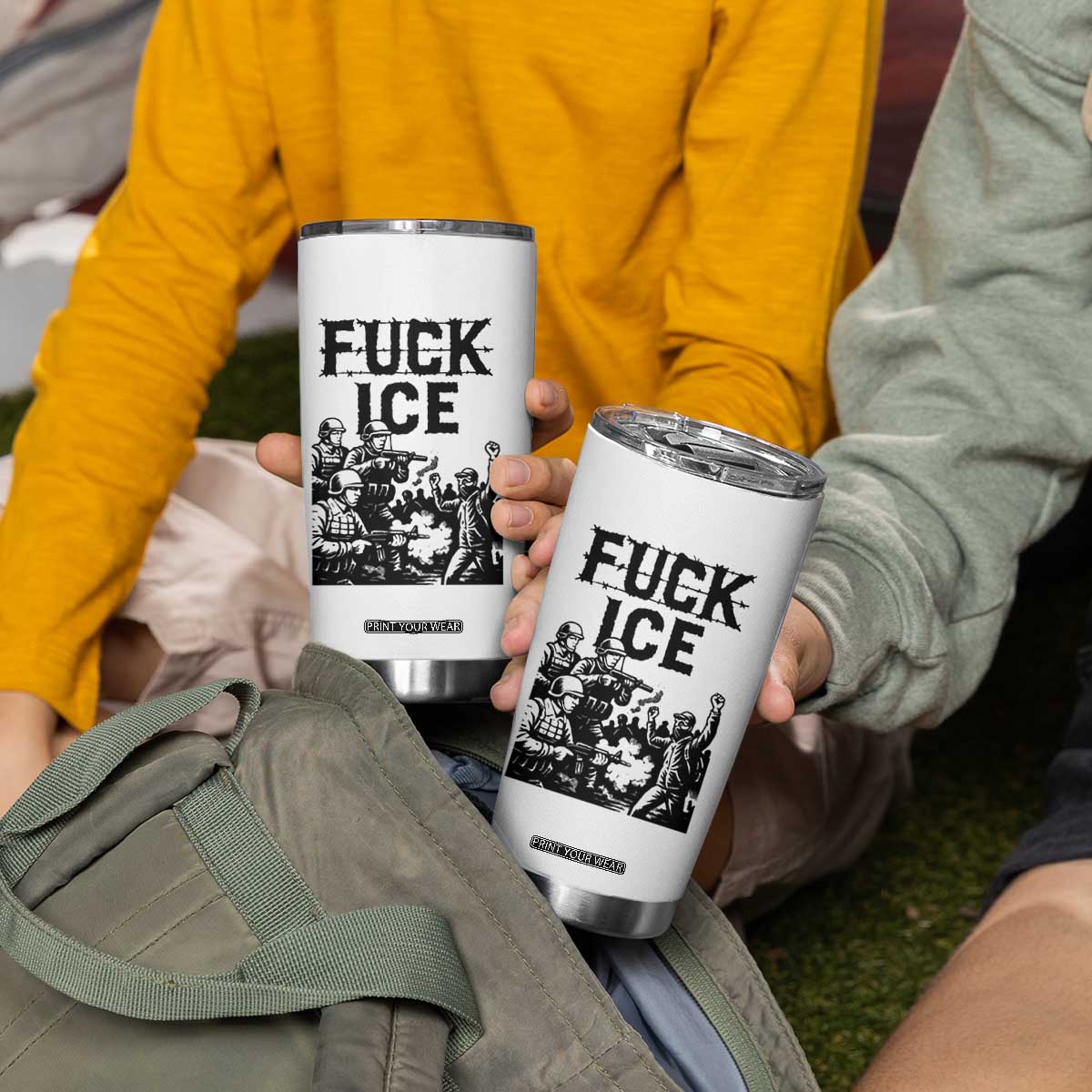 F Ice Riot Protest Graphic Tumbler Cup Political Resistance Against Ice Violence TS02 Print Your Wear