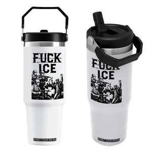 F Ice Riot Protest Graphic Flip Straw Tumbler Political Resistance Against Ice Violence TS02 One Size: 30 oz White Print Your Wear