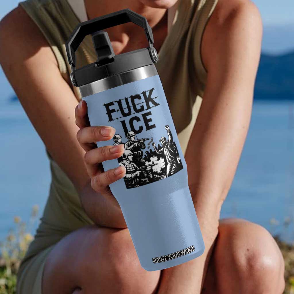 F Ice Riot Protest Graphic Flip Straw Tumbler Political Resistance Against Ice Violence TS02 One Size: 30 oz Light Blue Print Your Wear