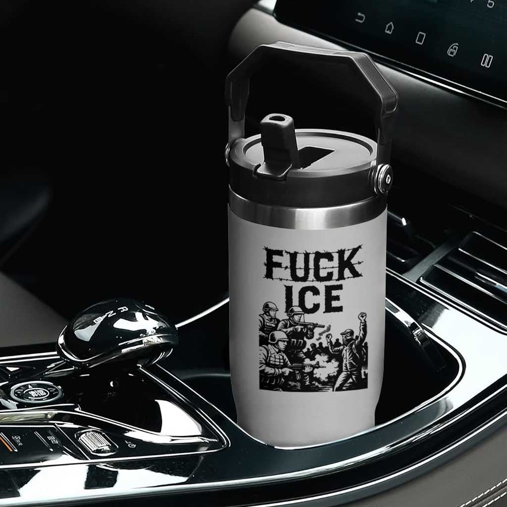 F Ice Riot Protest Graphic Flip Straw Tumbler Political Resistance Against Ice Violence TS02 Print Your Wear