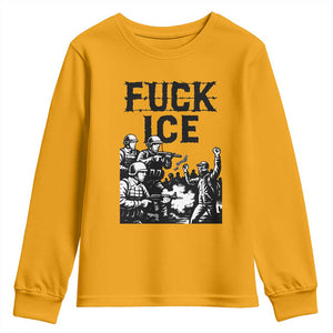 F Ice Riot Protest Graphic Youth Sweatshirt Political Resistance Against Ice Violence TS02 Gold Print Your Wear